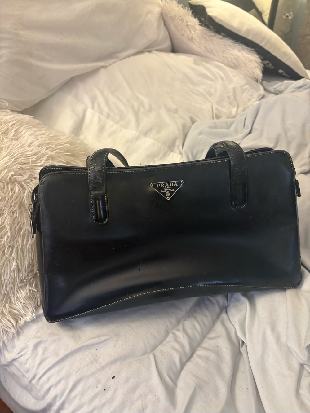 Vintage Prada Black Leather Top-Handle bag